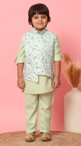 Light Green Kurta with Floral Pista Green Jacket